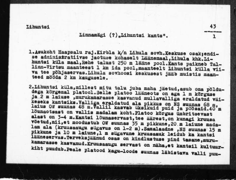 Negatiiv. Lihuntsi. Linnamägi (?). "Lihuntsi kants".
Ü.p. 1976.