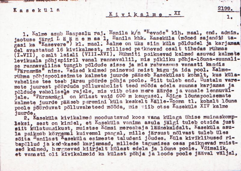 Negatiiv. Kaseküla. Kivikalme XI.
Ü.p. 1976.