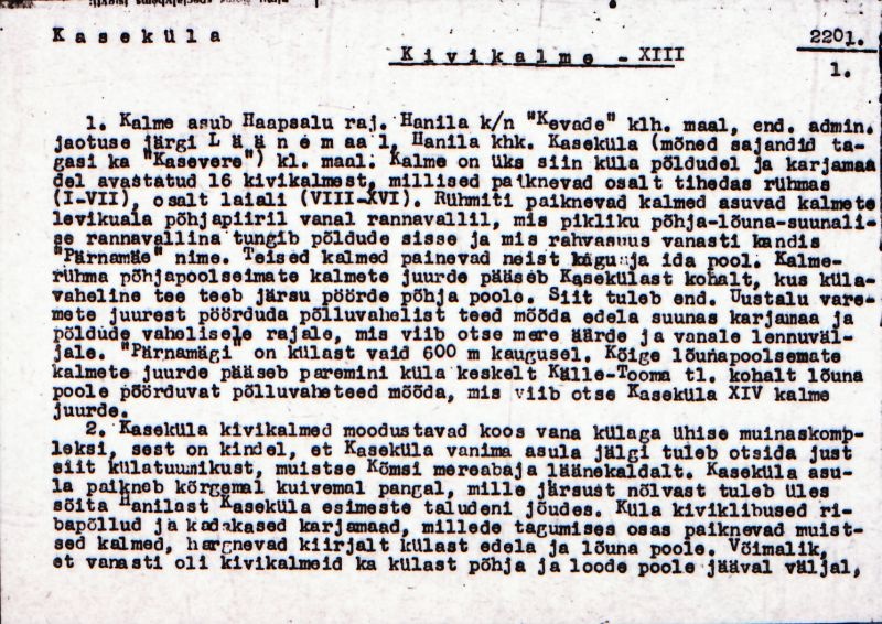 Negatiiv. Kaseküla. Kivikalme XIII.
Ü.p. 1976.