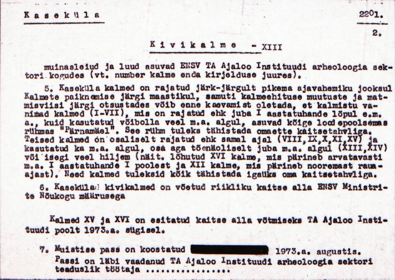 Negatiiv. Kaseküla. Kivikalme XIII.
Ü.p. 1976.