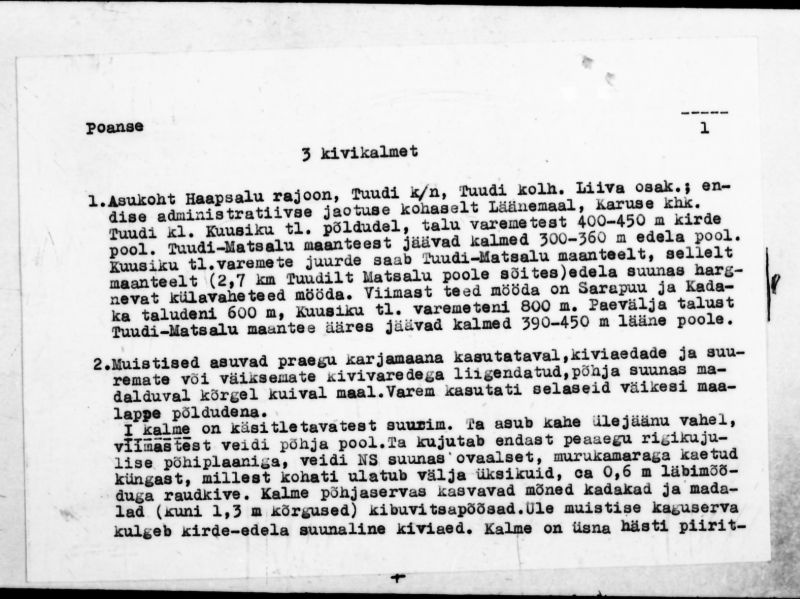 Negatiiv. Paanse. 3 kivikalmet.
Ü.p. 1976.