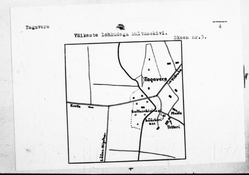 Negatiiv. Tagavere. Väikeste lohkudega kultusekivi.
Ü.p. 1976.