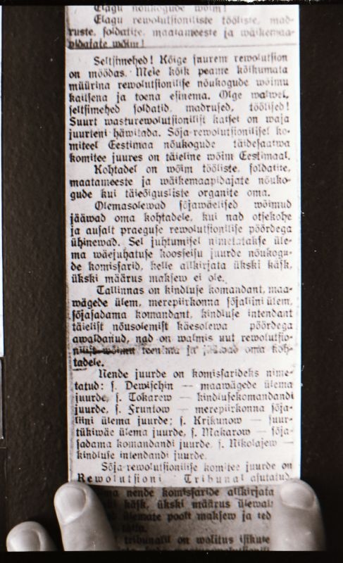 Negatiiv. 1917. a sündmusi Haapsalus ja selle ümbruses kajastav materjal. Ümberpildistus trükisest. Ümberpildistas Mihail Naumov, 1987.