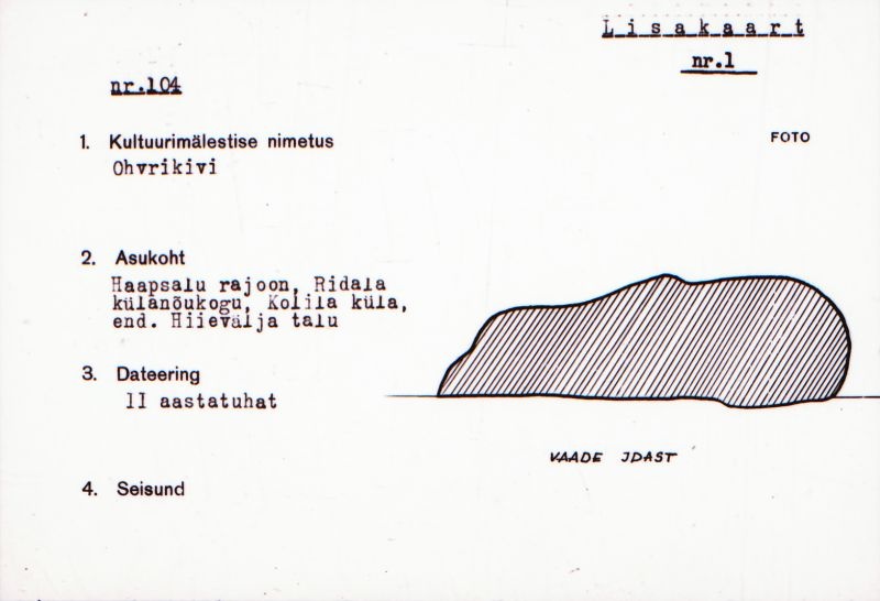 Negatiiv.  Kohila. Ohvrikivi.
Ü.p. 1976.