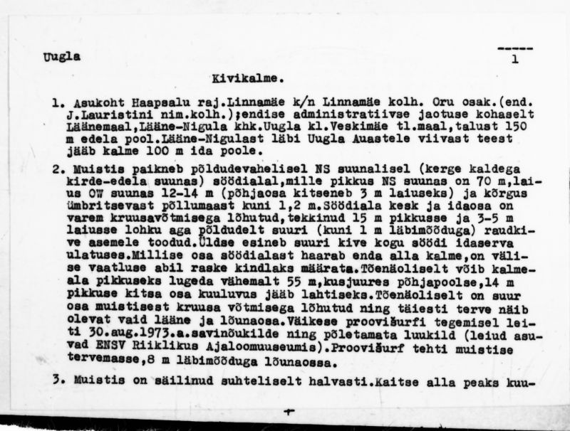 Negatiiv. Uugla. Kivikalme.
Ü.p. 1976.