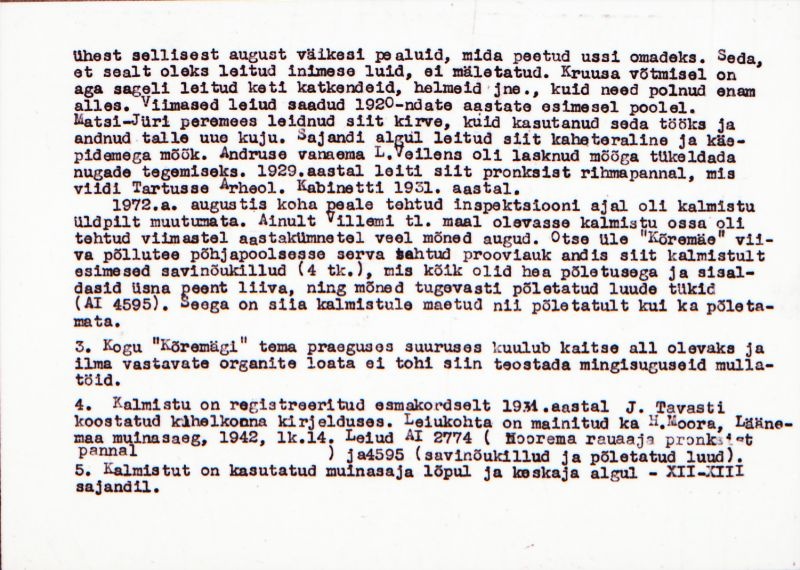 Negatiiv.  Mäense. Maa-alune kalmistu "Kõremägi".
Ü.p. 1976.