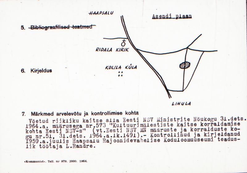 Negatiiv.  Ridala. Saanika. Linnamägi "Tubrilinn".
Ü.p. 1976.