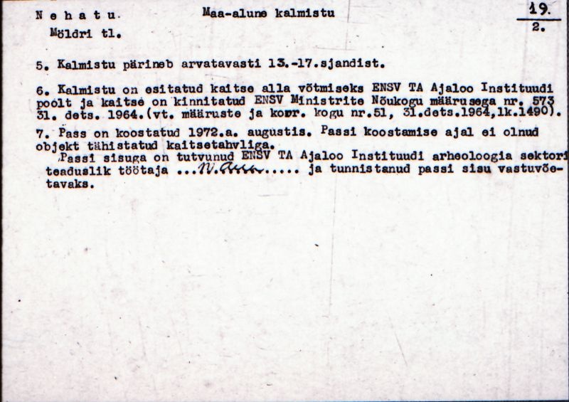 Negatiiv.  Kohatu. Möldri tl. Maa-alune kalmistu.
Ü.p. 1976.