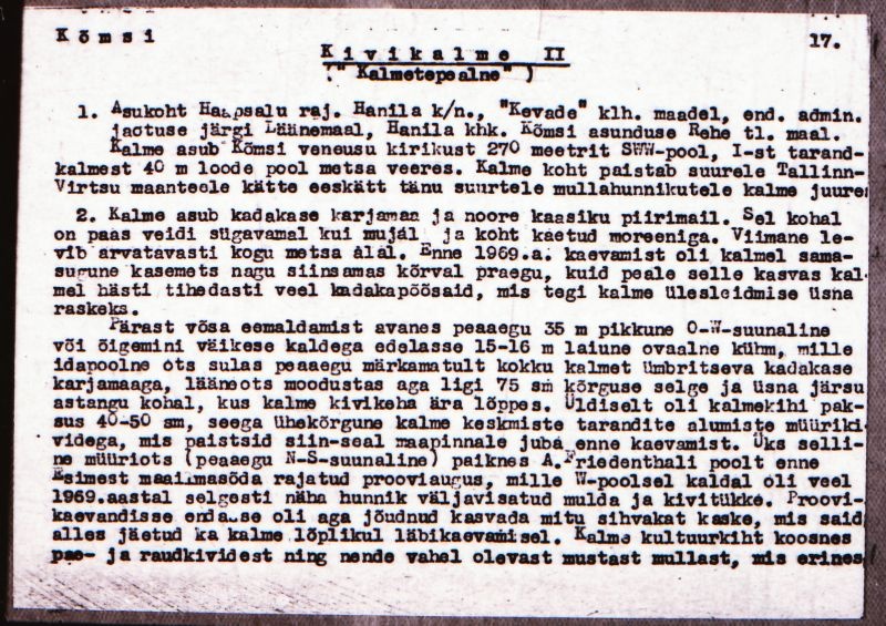 Negatiiv.  Kõmsi. Kivikalme II.
Ü.p. 1976.