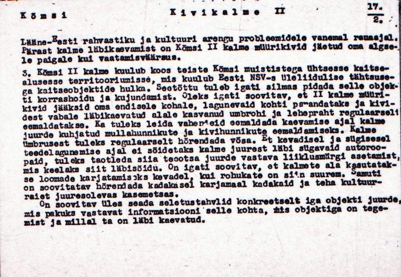 Negatiiv.  Kõmsi. Kivikalme II.
Ü.p. 1976.