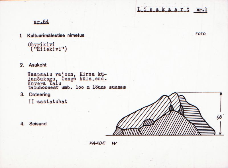 Negatiiv. Oonga küla. Ohvrikivi "Hiiekivi".
Ü.p. 1976.