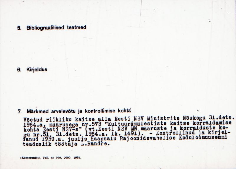 Negatiiv.  Mäemõisa. Kivikalme "Kalmemägi".
Ü.p. 1976.