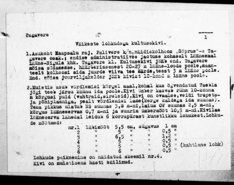 Negatiiv. Tagavere. Väikeste lohkudega kultusekivi.
Ü.p. 1976.
