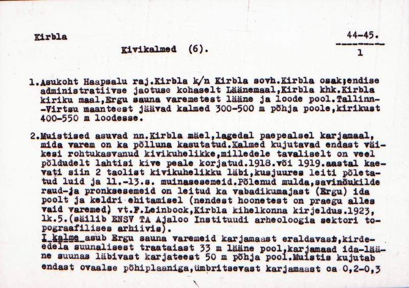 Negatiiv.  Kirbla. Kivikalme (6).
Ü.p. 1976.