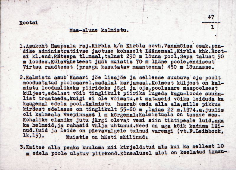Negatiiv.  Rootsi. Maa-alune kalmistu.
Ü.p. 1976.