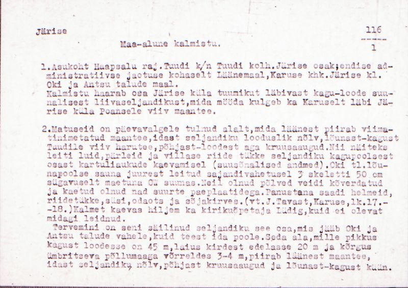Negatiiv.  Jürise. Maa-alune kalmistu.
Ü.p. 1976.