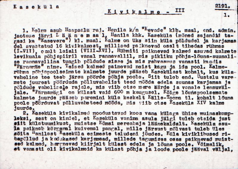 Negatiiv. Kaseküla. Kivikalme III.
Ü.p. 1976.