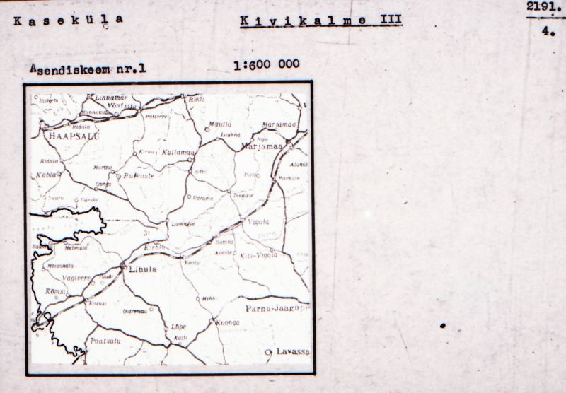 Negatiiv. Kaseküla. Kivikalme III.
Ü.p. 1976.