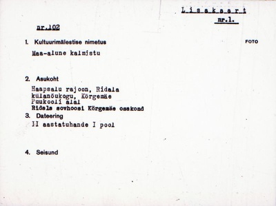 Negatiiv.  Kõrgemäe. Maa-alune kalmistu.
Ü.p. 1976.  duplicate photo