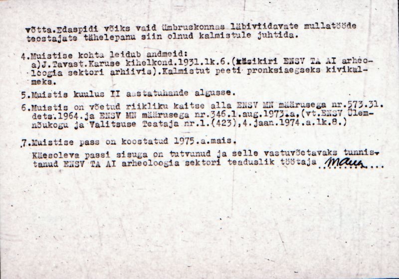 Negatiiv.  Tuhu. Maa-alune kalmistu.
Ü.p. 1976.