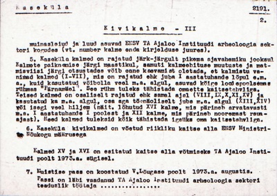 Negatiiv. Kaseküla. Kivikalme III.
Ü.p. 1976.  duplicate photo