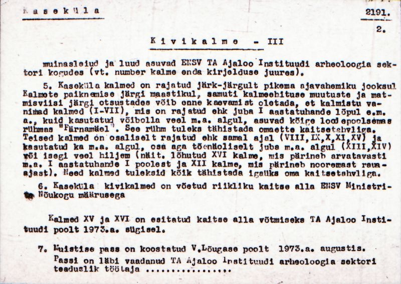 Negatiiv. Kaseküla. Kivikalme III.
Ü.p. 1976.