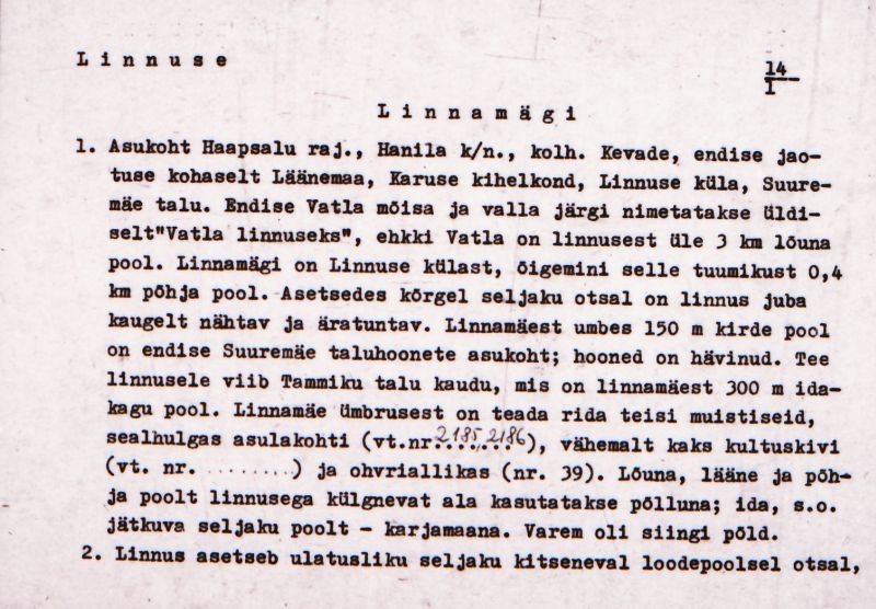 Negatiiv.  Linnuse. Linnamägi.
Ü.p. 1976.