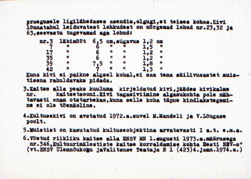 Negatiiv. Uue-Virtsu väikeste lohkudega kultusekivi.
Ü.p. 1976.