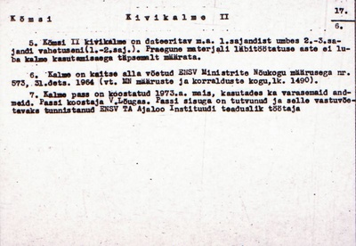 Negatiiv.  Kõmsi. Kivikalme II.
Ü.p. 1976.  duplicate photo