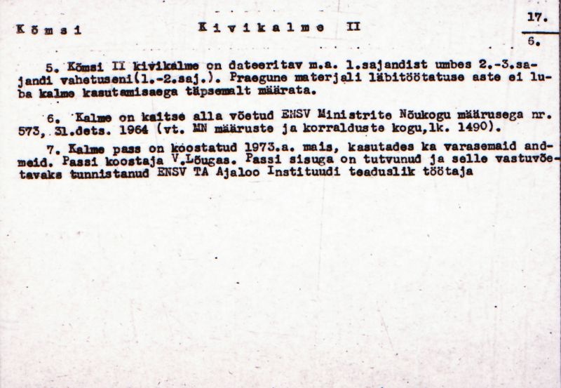 Negatiiv.  Kõmsi. Kivikalme II.
Ü.p. 1976.