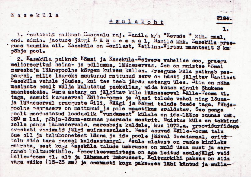 Negatiiv.  Kaseküla. Asulakoht.
Ü.p. 1976.