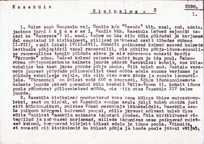 Negatiiv. Kaseküla. Kivikalme X.
Ü.p. 1976.