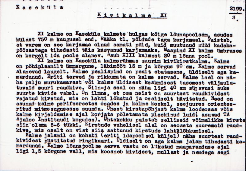 Negatiiv. Kaseküla. Kivikalme XI.
Ü.p. 1976.