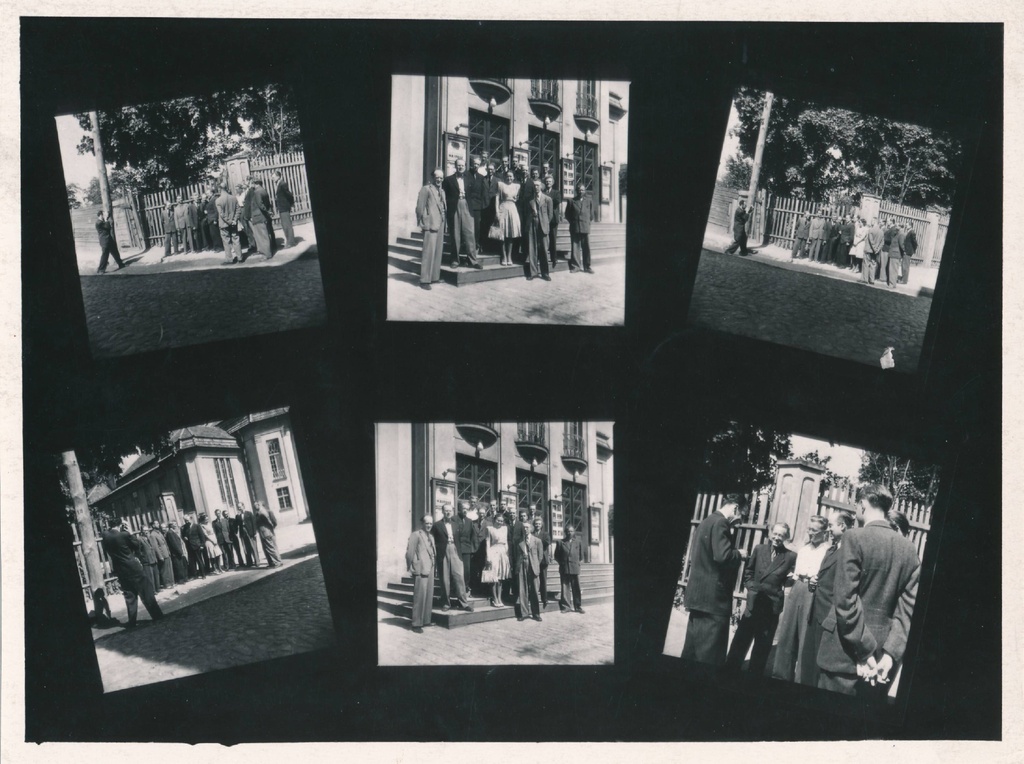 Fotokollaaž - heliloojad väikese Vanemuise (Vanemuise 45a) ees. 1960