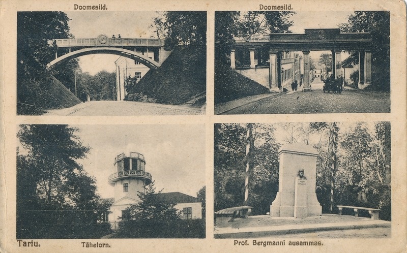 Tartu vaated: Kuradisild; Inglisild; tähetorn; E. Bergmanni mälestusmärk. Tartu, 1920-1925.