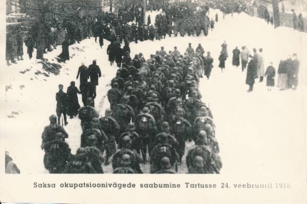 Fotokoopia: Saksa okupatsioonivägede saabumine Tartusse 24.02.1918.