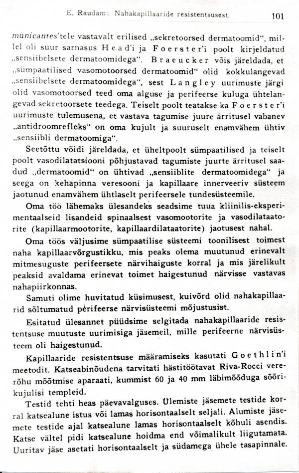 Fotokoopia, Ernst Raudam "Nahakapillaaride resistentsusest närvisüsteemi perifeersete haiguste korral" (1938; lk 101).