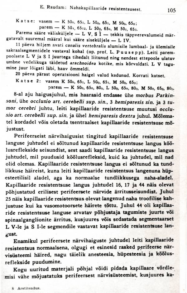 Fotokoopia, Ernst Raudam "Nahakapillaaride resistentsusest närvisüsteemi perifeersete haiguste korral" (1938; lk 105).