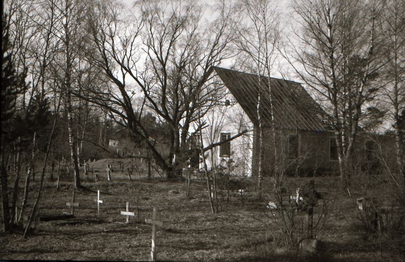 Negative. Ruins of the rooslepa church. 1980s.