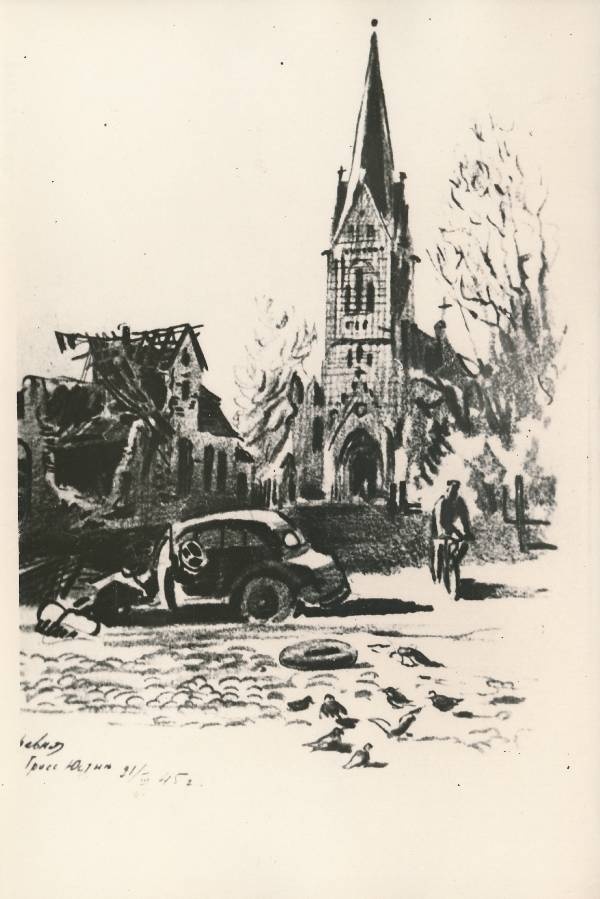 Fotokoopia joonistusest. Gros-Justini küla 21.03.1945a.