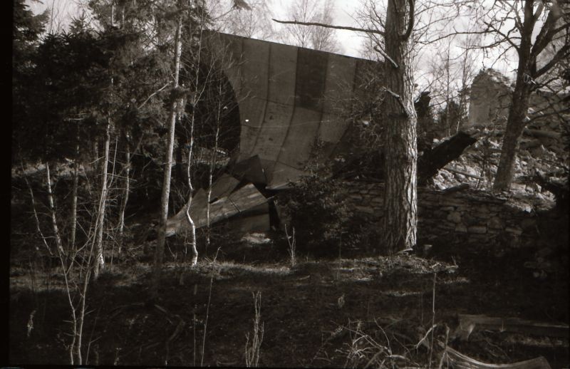 Negative. Ruins of the rooslepa church. 1980s.