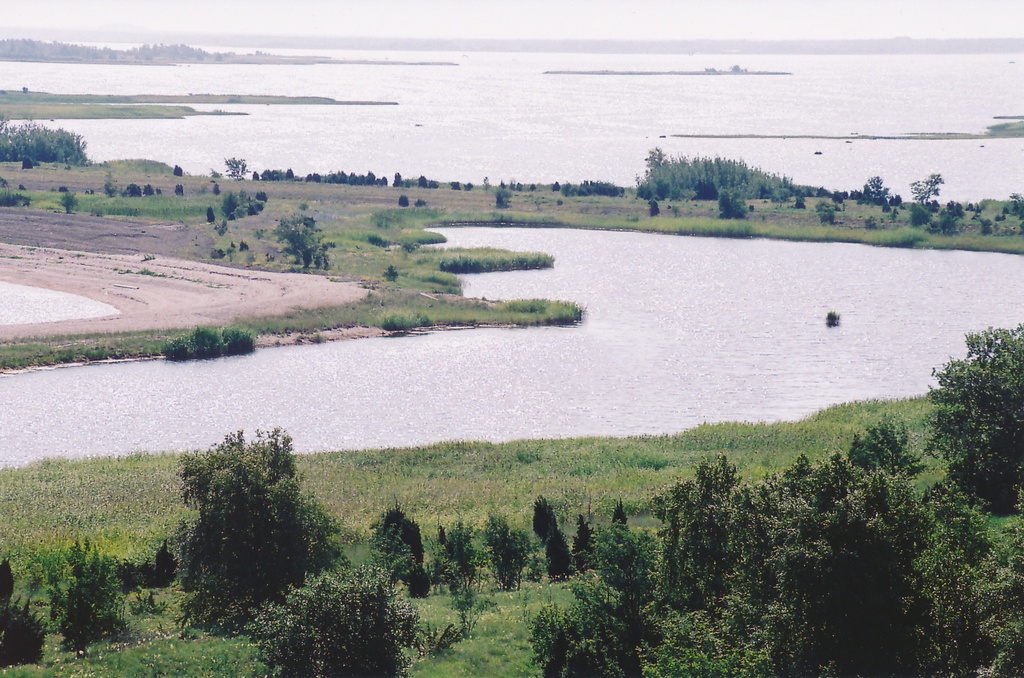Marking on the island of Suur-Pakri, view from the S-P tower along the inter-area Strait towards Kurkse. July 11th. 2002.