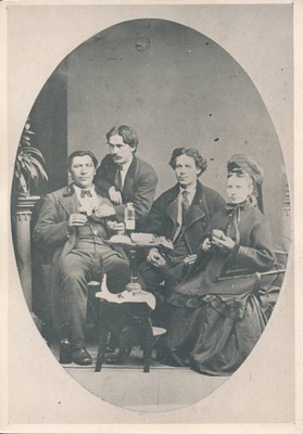 Vanemuise teater. Näitlejad Müller, pr Müller, Sachker, Waldner. Ca 1872.  duplicate photo