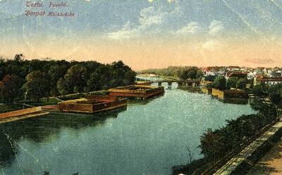 Emajõe vaade: supelmajad, puusild, Kalda t. Tartu, 1905-1915.  duplicate photo