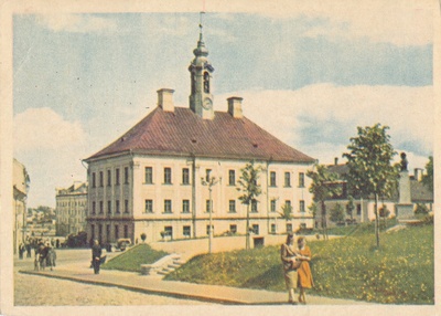 Raekoda. Vaade Lätte t (Lossi t) poolt. Tartu, 1955. Foto P. Pere.  duplicate photo