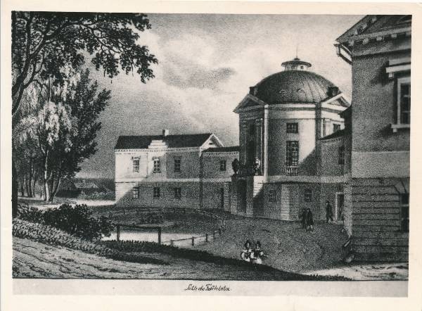 Tartu linnavaade. Vana Anatoomikum Toomemäel. A. Hageni akvatinta 1805.a.