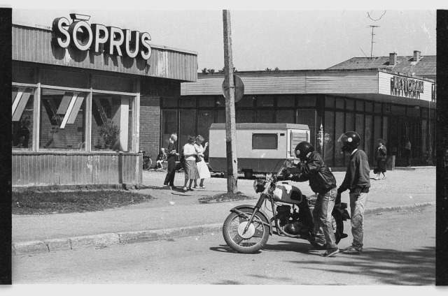 Motorcycles Steel Oil in front of Friendship store
