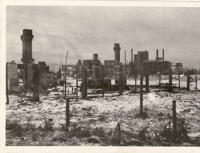 View of the burned factory in Kiviõli