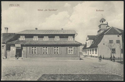 Postcard, Viljandi, hotel Sproghe (quietly Bristol) and old house  duplicate photo