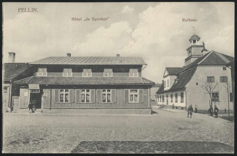 Postcard, Viljandi, hotel Sproghe (quietly Bristol) and old house